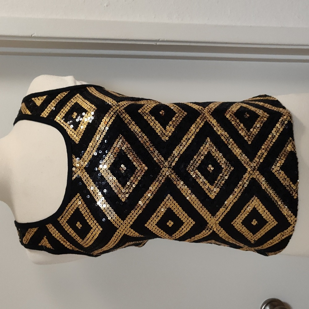 Bisou Bisou Black Gold Sequin Tank Top M